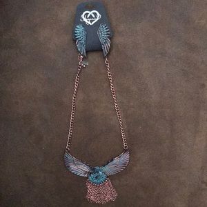Copper and turquoise eagle necklace and earrings